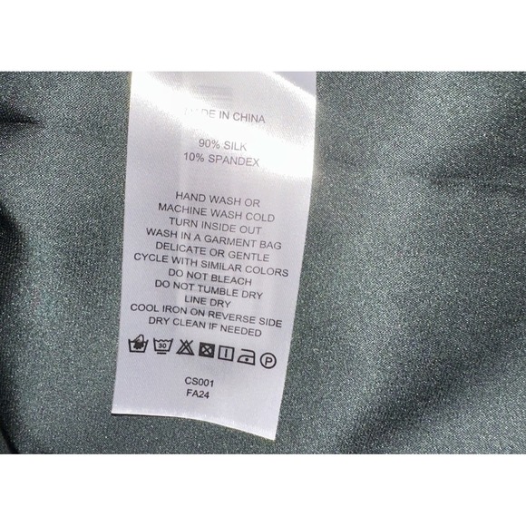 Quince Washable Stretch Silk Split Neck Blouse Forest Green Women's L - Picture 9 of 10
